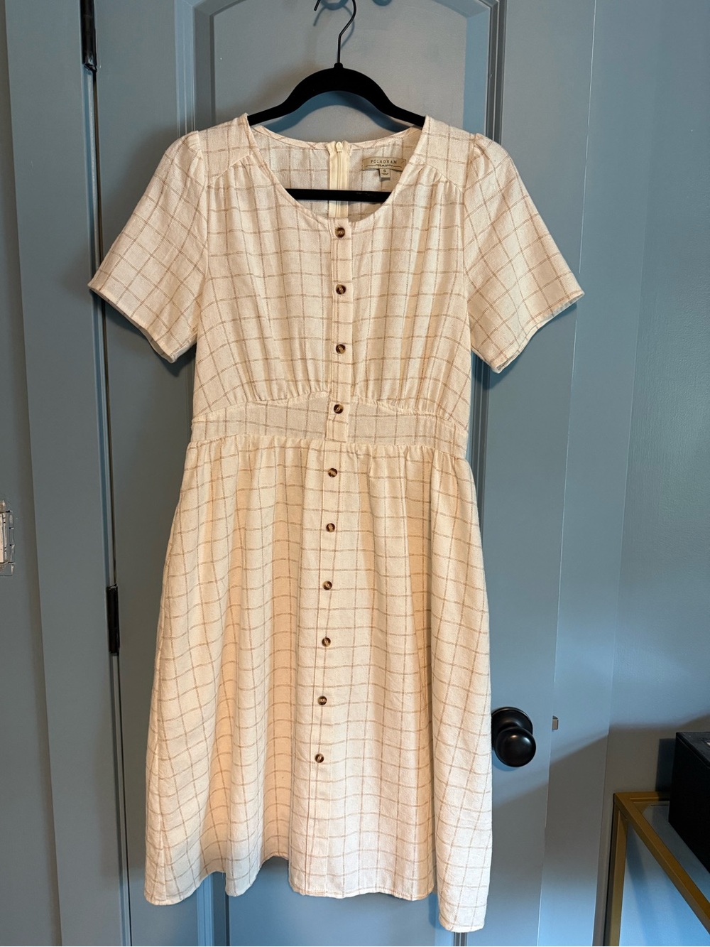 Polagram Cream Checked Button-Front Short Dress